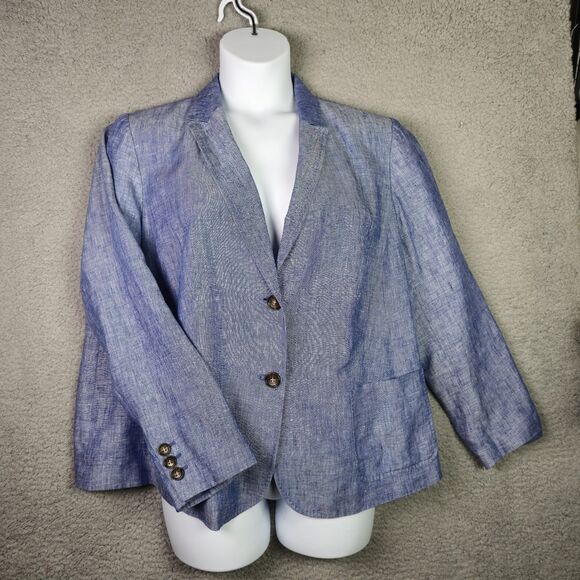 Talbots Blazer Jacket Women 22WP Chambray Blue 100% Linen Professional Career - Picture 10 of 16